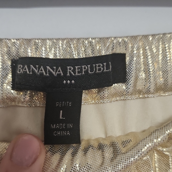 Banana Republic Metallic Gold Pleated Midi Skirt Size L - Picture 4 of 12